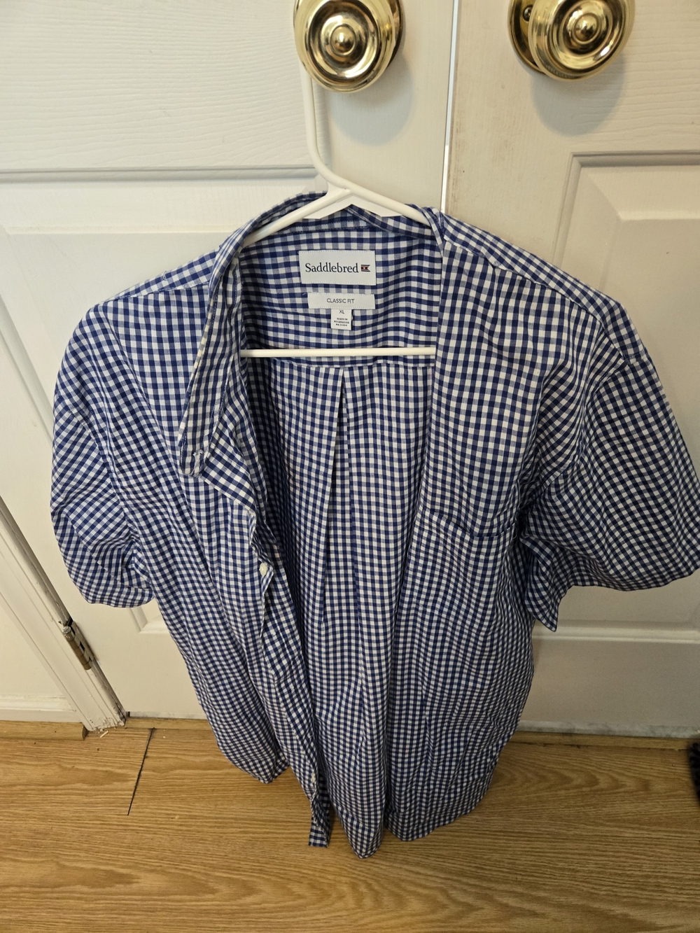 Saddlebred Blue and White Gingham Short-Sleeve Button-Down Shirt